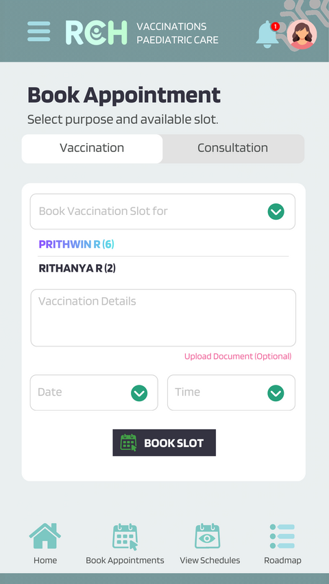 RCH book appointment screen